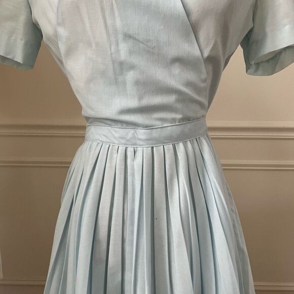 Vintage 50s Light Blue Everyday Dress Pleat Skirt XS - Picture 4 of 8